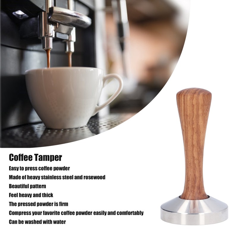 Coffee Tamper Stainless Steel Base Wooden Handle Heavy Duty Coffee