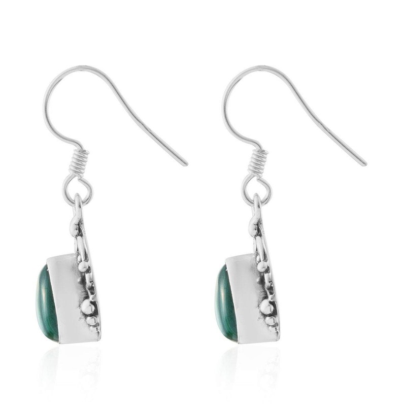 Dangle Earrings, 925 Sterling Silver Earrings for Women, Pear Malachite