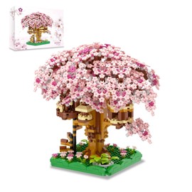 QISHOUTING Juego de Construcción de Árbol de Cerezo en Flor, 1113 Piezas, Kit de Mini Bloques de Árbol Bonsái de Flores para Adultos, Bloques de Construcción de Casa de Árbol Sakura Japonés, Ideas de