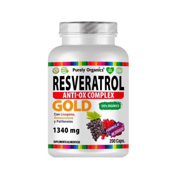 Purely Organics Resveratrol Gold 1340 mg Suplemento Antioxidante con Polifenoles,