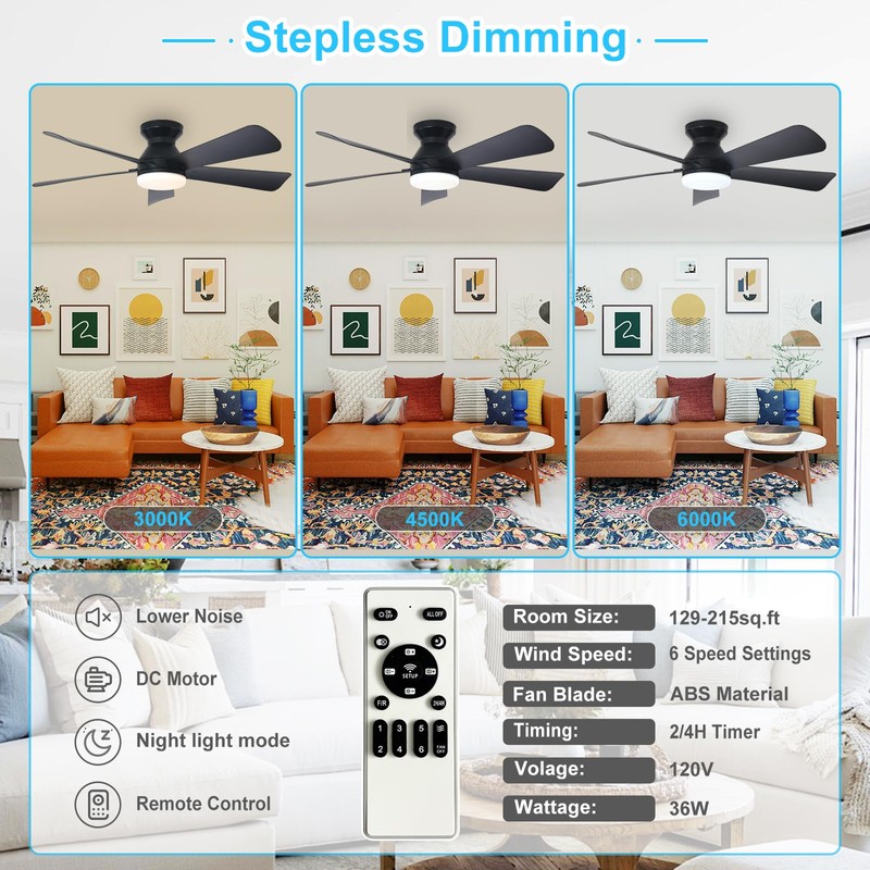 Depuley Modern Ceiling Fan with Light: 42-Inch Black Small Fans