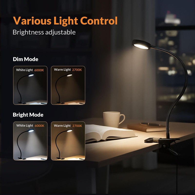 LEPOWER Clip on Light/Reading Lights/Book Light/Desk Lamp Color Changeable/Night Lights
