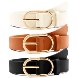 3 Pack Women's Leather Belts for Jeans Pants Dress, Double Sided Faux Leather with Gold Buckle for Women, Fashion Ladies Belt for Birthday Mother Day Anniversary Valentine's Day Christmas Gift