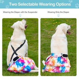 Avont 3 Pack Washable Female Dog Diaper with 1 Suspender, Reusable Girl Doggie Underwear Pants for Heat Cycle Period Incontinence Detachable Strap -Tie-dye Pattern XS
