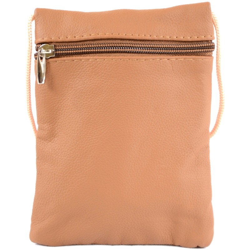 Tan Genuine Real Leather Travel Security Neck Purse Pouch 3