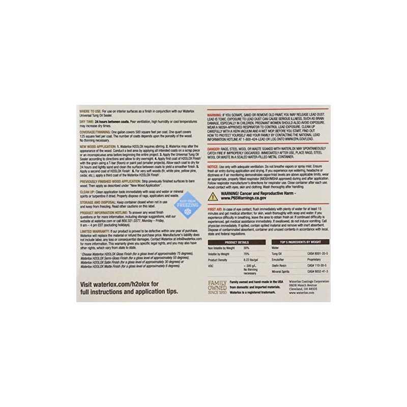 Waterlox H2OLoX Water Based - Satin Finish - Quart