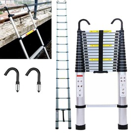 Aluminum Extension Ladder for Home 20ft, Telescoping Ladder with 2 Detachable Roof Ladder Hooks, Multi Purpose Collapsible Ladder Lightweight Folding Ladder Attic Loft RV Ladder, 330LBS Capacity