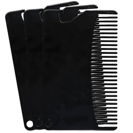 2-in-1 Hair Beard & Mustache Comb & Bottle Opener, Metal Pocket Credit Card Size Comb Grooming Kit, Heavy Duty Metal, Great For on the go Brushing, Detangling, Styling Hair (3 Pack)