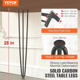 Solid Carbon Steel 28\" Set 4 Hairpin Table Legs Heavy Duty 900lbs Load Capacity Black Finish for Desk Dining Table FurnitureSolid or not: Solid, Item Dimensions: 28 x 4.3 inch