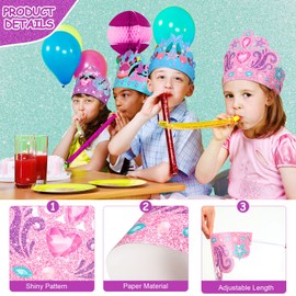 Fumete 16 Pack Party Favor Hats: Colorful Paper Crowns with Headbands for Girls' Under the Sea Mermaid Birthday Party Decorations, 4 Styles