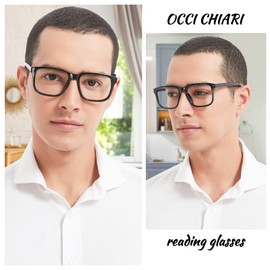 OCCI CHIARI Oversized Reading Glasses for Men 2.5 Designer Black Square Readers 1.0 1.25 1.50 1.75 2.0 2.25 2.50 2.75 3.0 3.5 4.0(Black,2.50)
