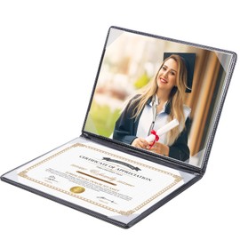 Double-Sided Diploma of Graduation Holder, Leatherette Padded Certificate Covers with Plastic Protector Sheet, 8.5 x 11 Letter Size, Black