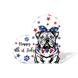 QIONG MENG Happy 4th of July English Bulldog Dog Paw Stars Acrylic Plaque Sign Independence Day Patriotic Decorations for Home Office Desk