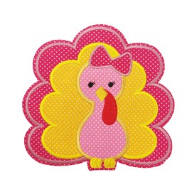 Cute-Patch 7" Large Thanksgiving Turkey Princess Pink Yellow Embroidered Iron on Sew on Patch for Kids Children