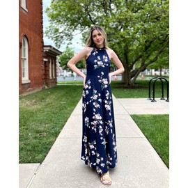 STYLEWORD 2024 Women's Summer Dress Maxi Sleeveless Elegant Formal Evening Halter Long Sping Dresses Wedding Trendy(Floral 21,L)