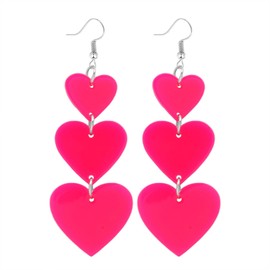 Pink Heart Drop Earrings for Women Red Acrylic Heart Dangle Earrings Cute Love Dangling Heart Earrings Heart Shaped Statement Earrings Valentine’s Day Gifts (Red)