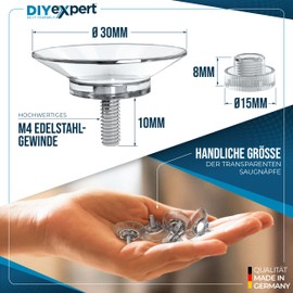 DIYexpert® 4x / 8x / 12x / 20x Suction Cup Ø 30mm / Ø 40mm / Ø 50mm with thread M4x6mm / M4x10mm, includes Transparent Knurled Nuts - Made in Germany