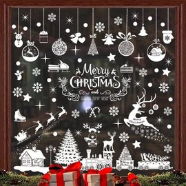 236Pcs Christmas Window Stickers Christmas Decorations Window Clings Reusable Double Sided Christmas Window Decorations PVC Static Snowflake Window Stickers, 9 Sheets