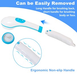 OWIIZI Electric Bath Brush Back Scrubber for Shower, Detachable Long Handle Exfoliating Face Cleansing Silicone Massager, 5 Brush Heads, 6 Speeds, Deep Clean Electronic Body Brushes for Men Women