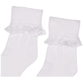 Jefferies Socks Calcetines de encaje con ojales para niña (3 unidades), Blanco, Small