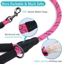 VIVAGLORY Strong Rope Dog Lead, with Thick Neoprene Padded Handle, 180CM Reflective Walking Training Leash Lead for Small Medium Dogs That Pull, Pink