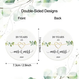 20th Anniversary Ornament, Gifts for 20th Wedding Anniversary, 20 Year Anniversary Couple Gifts for Her,Couple,Him, 2.9" Ceramic 20 Year as Mr and Mrs Christmas Ornament 2024