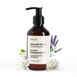 AiROM Aromatic Massage & Body Oil – Sensual Bloom Scent with Jasmine & Lavender Essential Oil | All-Natural Camellia Seed Oil, Coconut Oil & More | Massage Oil for Relaxation or Spa Gift 6.4 oz