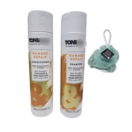 Toni Damage Repair Shampoo+Conditioner Hair Becomes Stronger 250ml,Duo set With Free Beauty Body Puff(Any Colour)