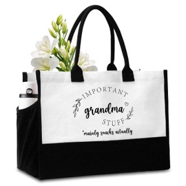 seclate Grandma Gifts, Gift for Grandma, Retirement Birthday Gifts Tote Bag with Pockets, Reusable Beach Gift Bag for Travel Shopping Grocery - A16