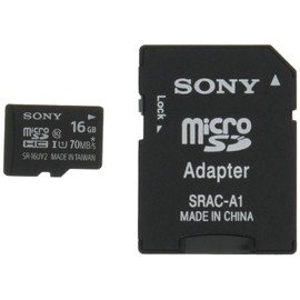 Sony SR-16UY2A MicroSDHC Card, 16 GB, Class 10, UHS-I Compatible, SD Card Adapter Included