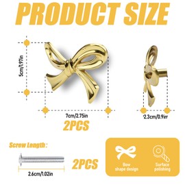 Simaixing 2Pcs Bow Knobs for Dresser, Gold Drawer Pulls, Vintage Metal Knobs for Cabinets and Drawers, Bow Decor Hardware for Home Bedroom Wardrobe Cupboard Kitchen Decorative (Gold)