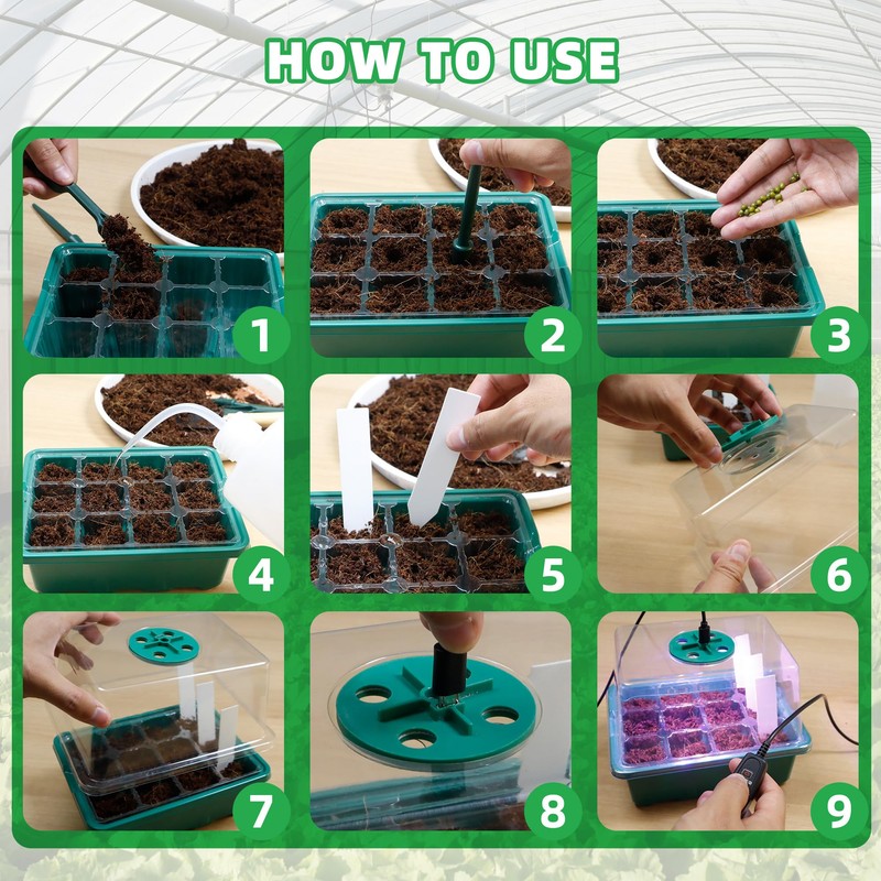 5Sets Seed Starter Tray with Grow Light, Elevated Seedling Starter