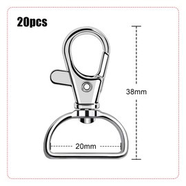 Pack of 20 Key Carabiner Swivel Carabiner Key Rings with D-Ring Key Rings Stainless Steel with 360° Rotating Eyelet Ring for Macrame Accessories and DIY Crafts (Inner Width 20 mm)