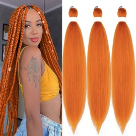 Ai Yuchen Ginger Orange Braiding Hair Pre Stretched Kanekalon Prestretched Braiding Hair 26 inch Synthetic Colored Hair Extensions for Braiding Soft Yaki Knotless Crochet Braiding Hair Box Braids