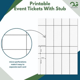 OfficeGear Event Tickets with stub [250 Pack] 148.5mm x 42mm Custom Printable A4 Card 10 Perforated Tickets/Sheet – 25 Sheets of Event Tickets, Raffle, Concert, Admission Incl Template