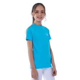 TIZAX Girls Short Sleeve Swimming Shirts Kids Sun Protection Rash Vest Children Rash Guard Quick Drying Blue 6 Years