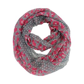 Fuchsia & Gray Leopard & Polka Dot Infinity Scarf