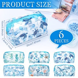 Kacctyen 6 Pcs Clear PVC Makeup Bag Women Gifts Beach Travel Beauty Cosmetic Bag Waterproof Toiletry Bag Whale Starfish Turtles Shell Sea Animals Ocean Print Birthday Gift for Vacation Organization