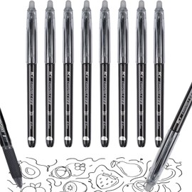 QttvbTna 8 Pcs Black Erasable Pens, Rub Out Pens with Eraser, Fine Point 0.5mm Retractable Pens, Erasable Gel Pens with Rubbers on the End for Kids, Adults, School & Office