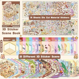 Sensogle DIY 3D Sticker Scene for Kids, 20 Sets Collection Book Scene Make Your Own Home, Supermarket, Music Bar, Cute 3D Cartoon Scene Stickers for Relief Stress Pass The Time - B