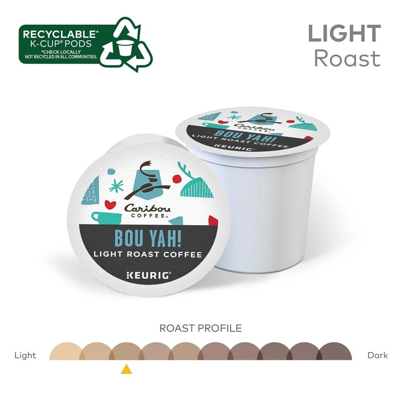 Caribou Coffee Bou-Yah Keurig Single Serve K-Cup 22 Pods Light