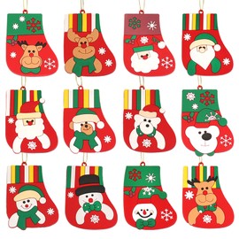 12Pcs Christmas Gingerbread Stocking Ornaments for Tree 3inch Red PVC Santa Claus Snowman Reindeer Bear Design Hanging Ornaments Pendants for Xmas Tree Winter Crafts Holiday Home Party Decor Indoor