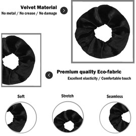 IVARYSS Scrunchies for Women, 12 Pcs Black Velvet Scrunchies for Hair, Soft Ponytail Holder for Girls, Classic Elastic Hair Bands