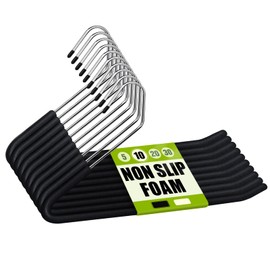 Spring Fever Open Ended Non Slip Sponge Padded Pants Hangers - Chrome Plating Foam Heavy Duty Space Saving Black 10