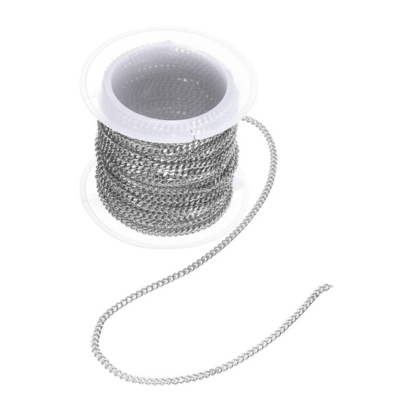 sourcing map 16.4 Feet/5 Meter Stainless Steel Curb Chain, 2.2x0.6mm