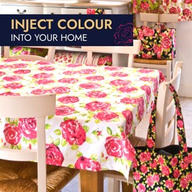 Ragged Rose Cotton Tablecloth for a 6-7 Ft Table - Versatile Table Cloth with Simple Embroidered Hem - Indoor & Outdoor Decor for Living Room, Kitchen, & Garden