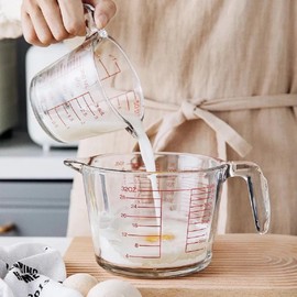 X-Large Tempered Glass Measure Cup - Incremental Measurements - 32 oz. - 4 Cup or 1000L- 10DL Multi Purpose Measuring, Liquid & Dry Ingredients - Kitchen Tool - Red