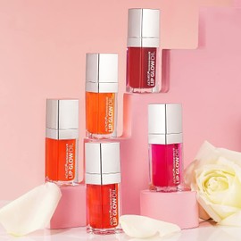 Lip Gloss, 5PCS Plumping Lip Oil, Lip Oil Gloss Tinted Hydrating Lip Care, Transparent Toot Lip Oil, Lip Balm Moisturizing Lip Care, Long Lasting Lip Glow Oil, Non-sticky Big Brush Head Glitter Shine Primer Lip Tint