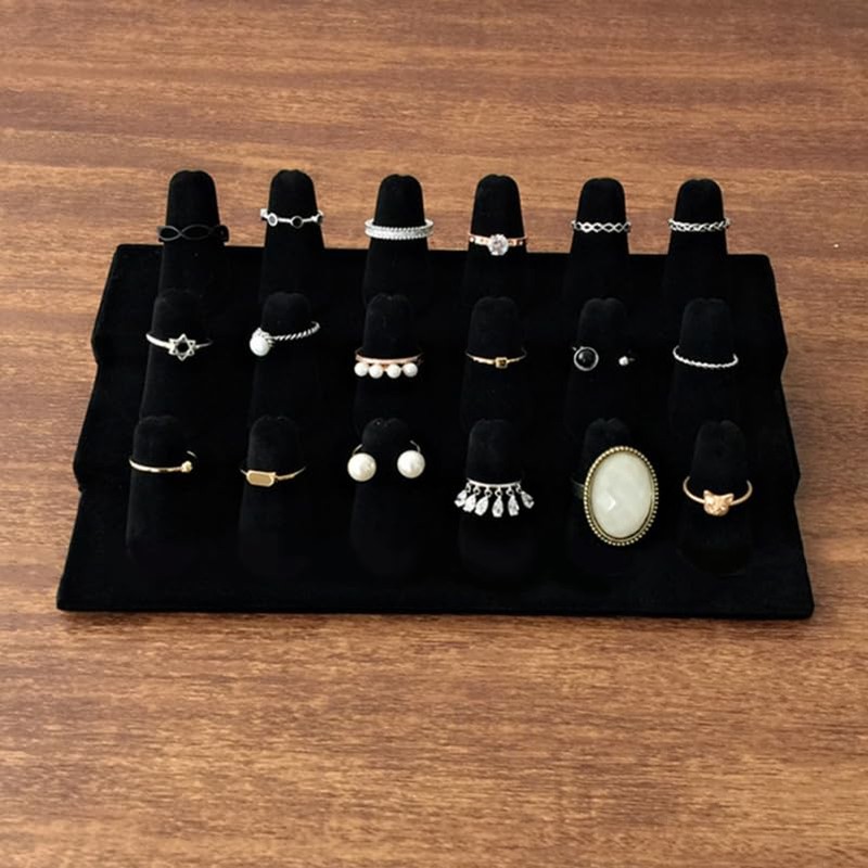 Baluue Black Cloth Desktop Ring Display Holder MDF Jewelry Modern