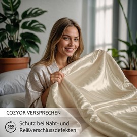 Cozyor Satin Bed Linen 135 x 200 cm Extra Thick and Soft with Robust Zip Pillowcase 40 x 80 cm Elegant Satin 2-Piece Beige Driftwood